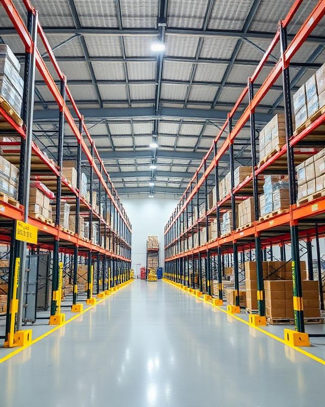 Modern UK warehouse with clear safety signage and floor markings